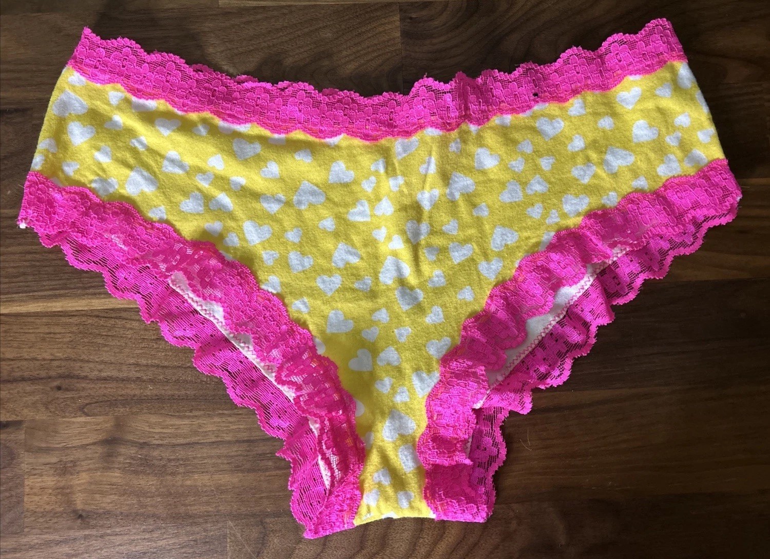 Vtg Joe Boxer XL Bikini Underwear Panties Hipster Hearts Lace Hot Pink Yellow