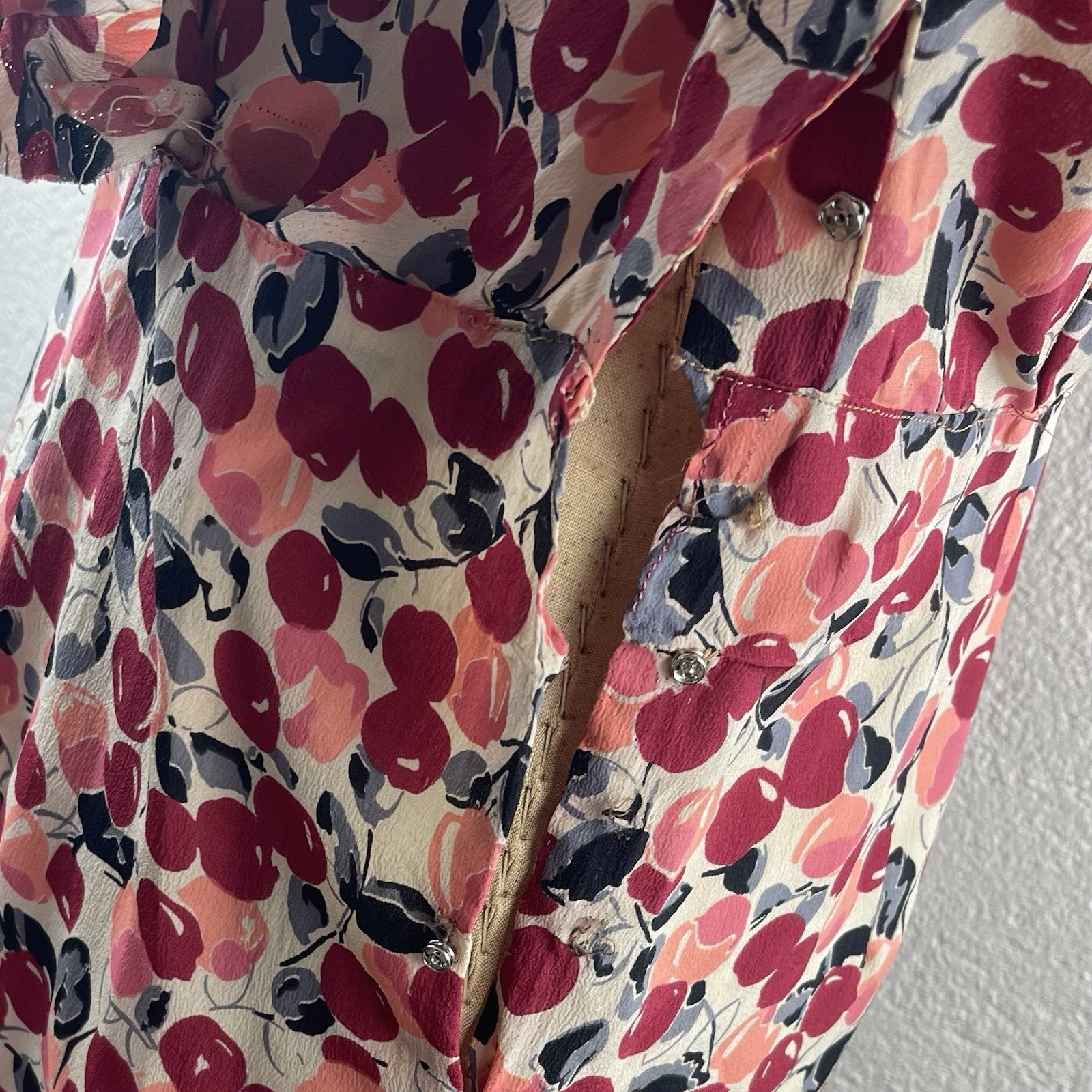 Vintage l 30s L Novelty Cherry Print Rayon Blouse Dress Fabric Remnant Repurpose