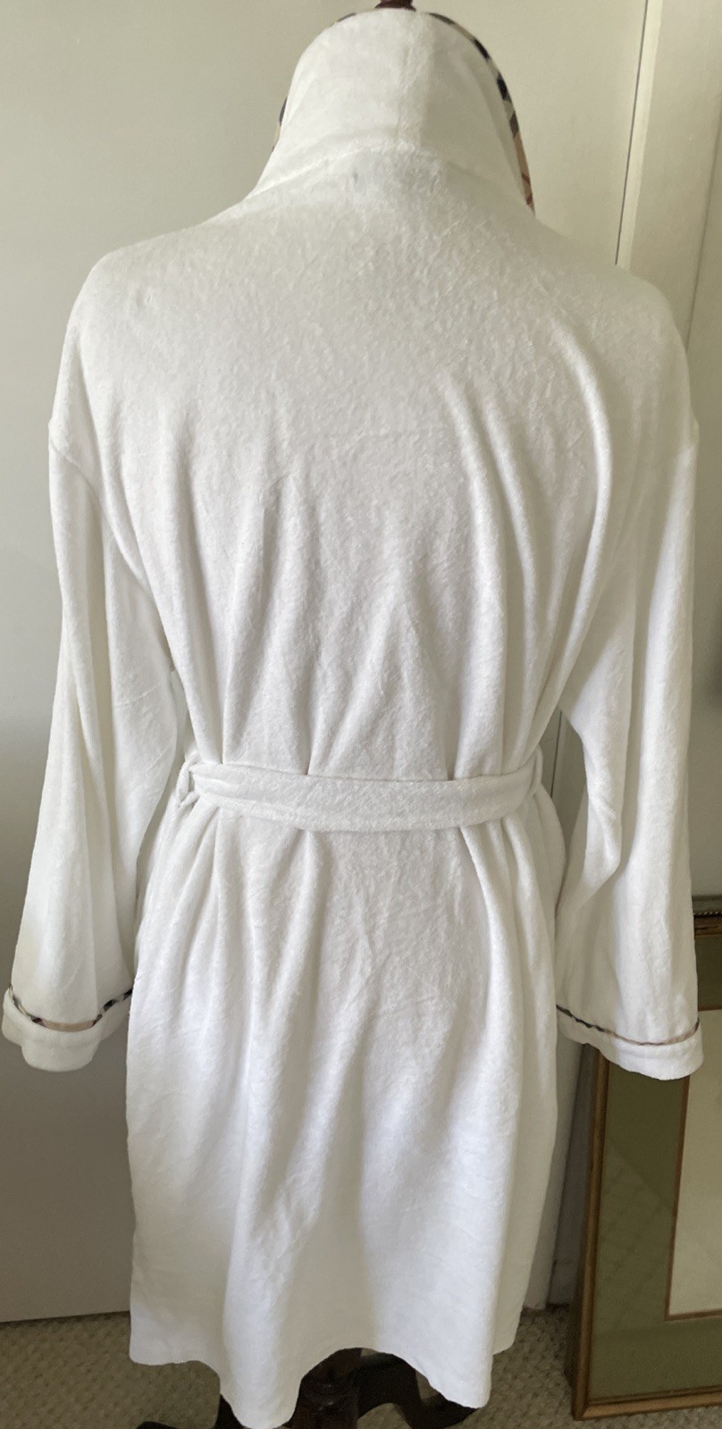 Burberry Vintage Dressing Robe Nova Check Lines Trim Piping Unisex Large Clean