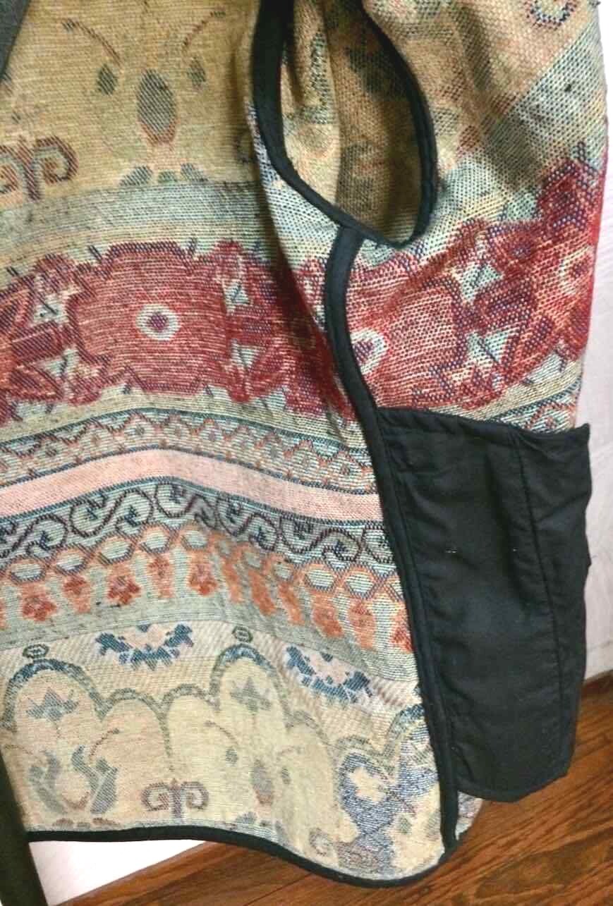 Tapestry Jacket Flashback Burgundy Green Black Womens Size L Unlined