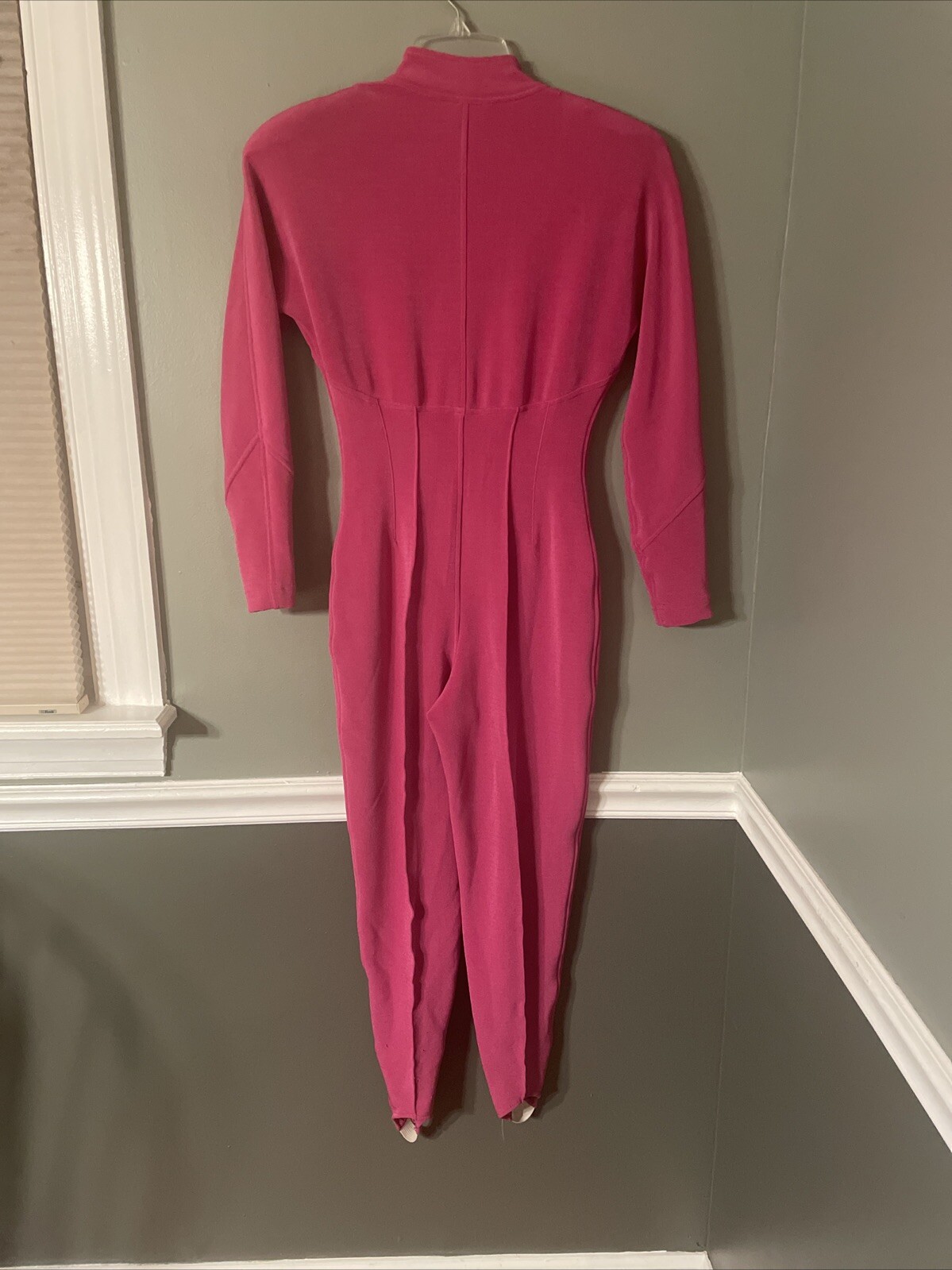Vtg Tadaski Hot Pink Zippered Jumpsuit Shoulder pads And Stirrups Size S Rare