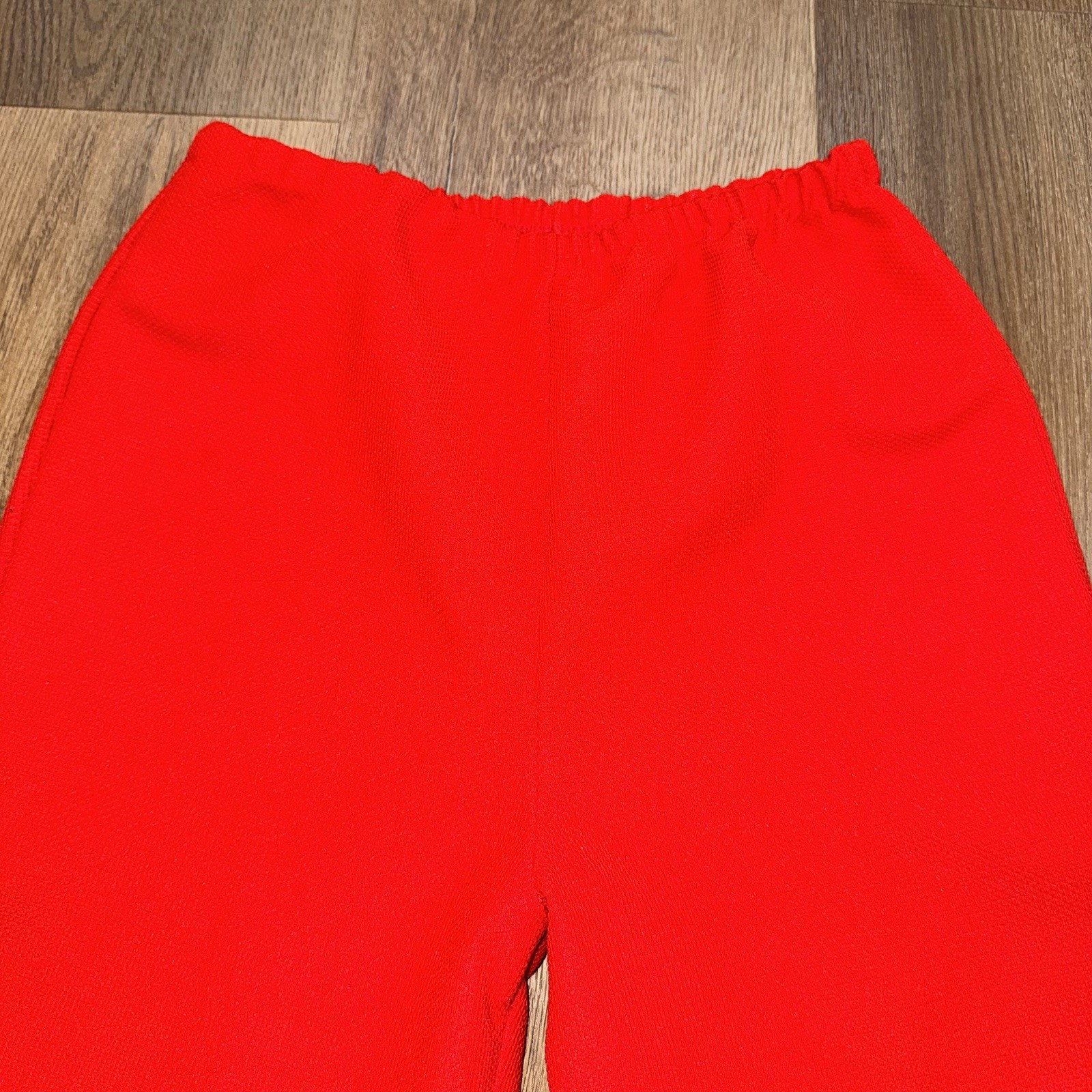 Vtg 60s 70s Bell Bottom Pants Womens 12 Tomato Red Stretch Polyester Hippy Disco