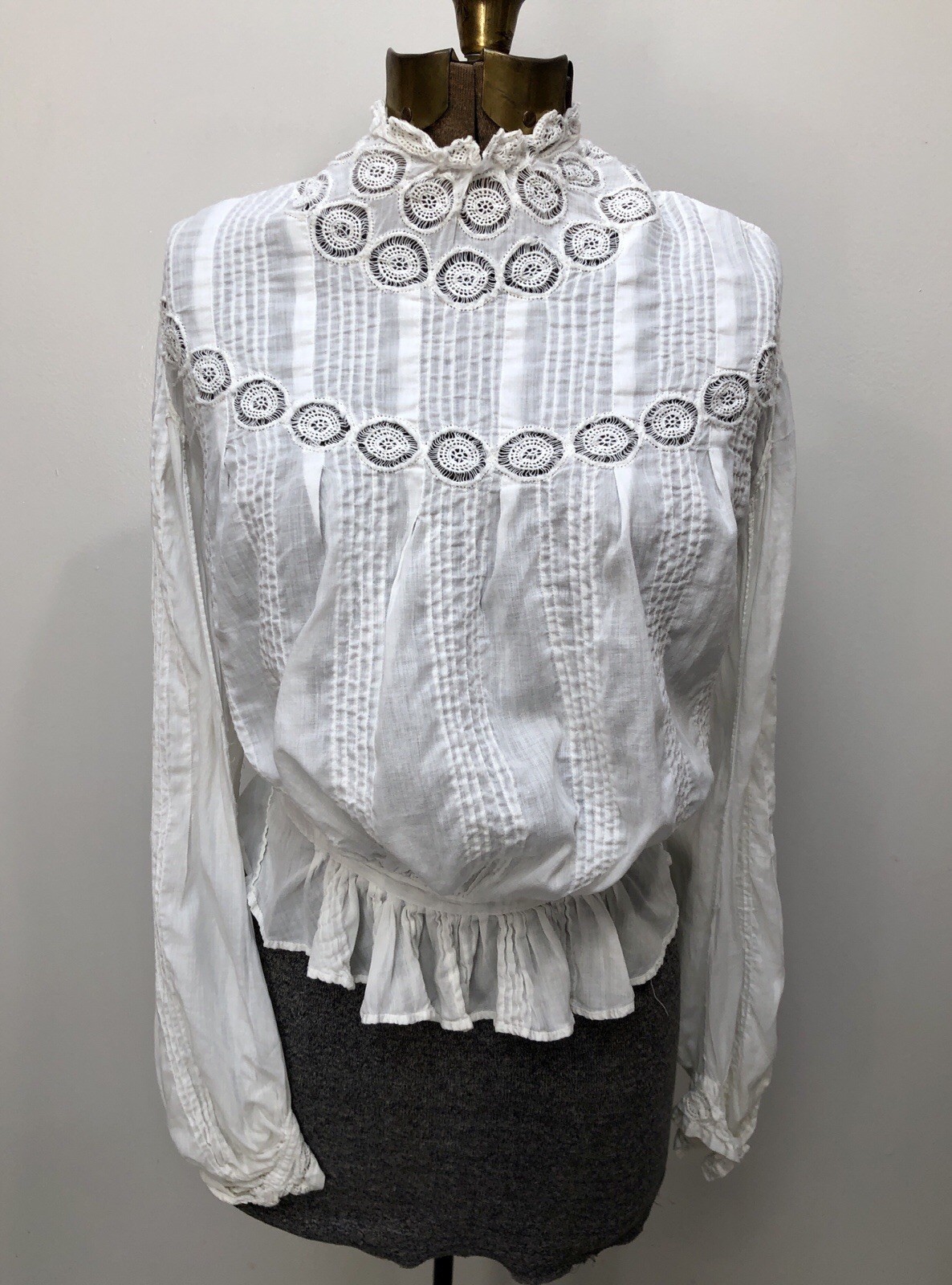 VTG 1900s White Lawn *GIBSON GIRL 2Pc Pigeon Breast WEDDING DRESS Filet Lace