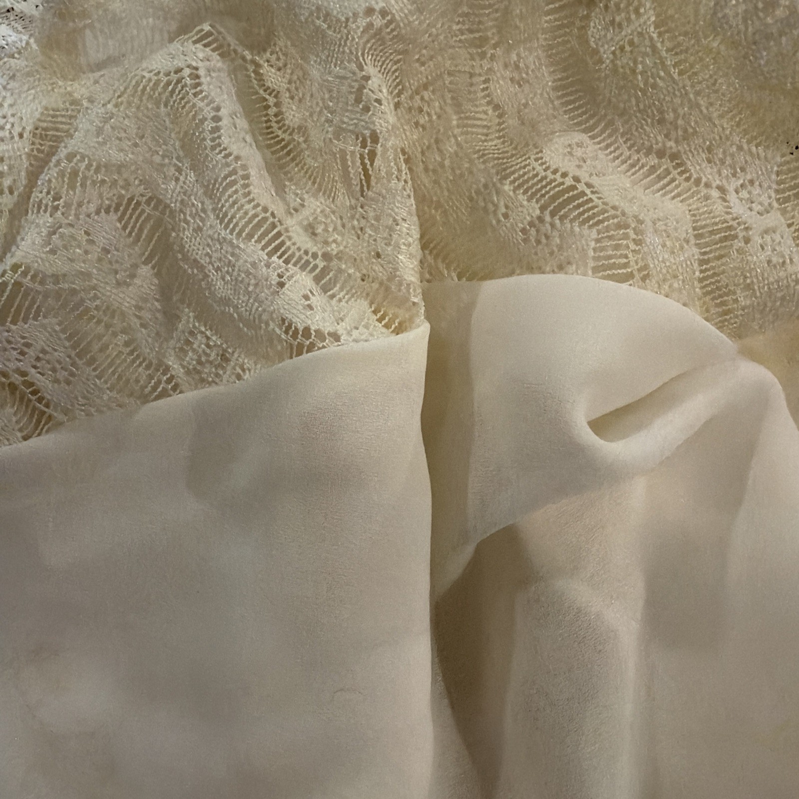 VTG 90’s NIKI by Niki Livas Ivory Laced Overlay Beaded Sequined Maxi Dress 10