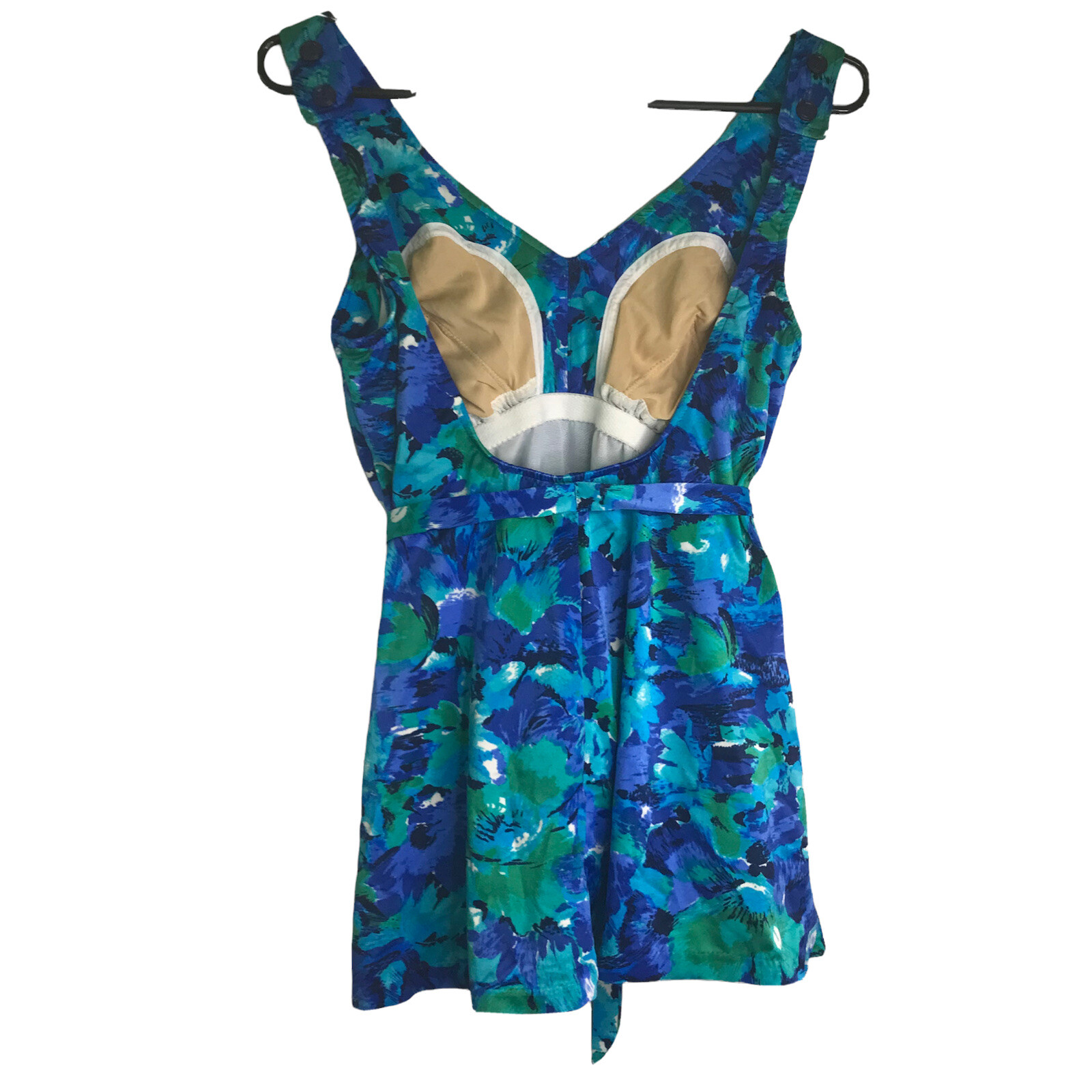 Maxine of Hollywood Size 14 Vintage Bathing Suit Blue Floral Print Belted