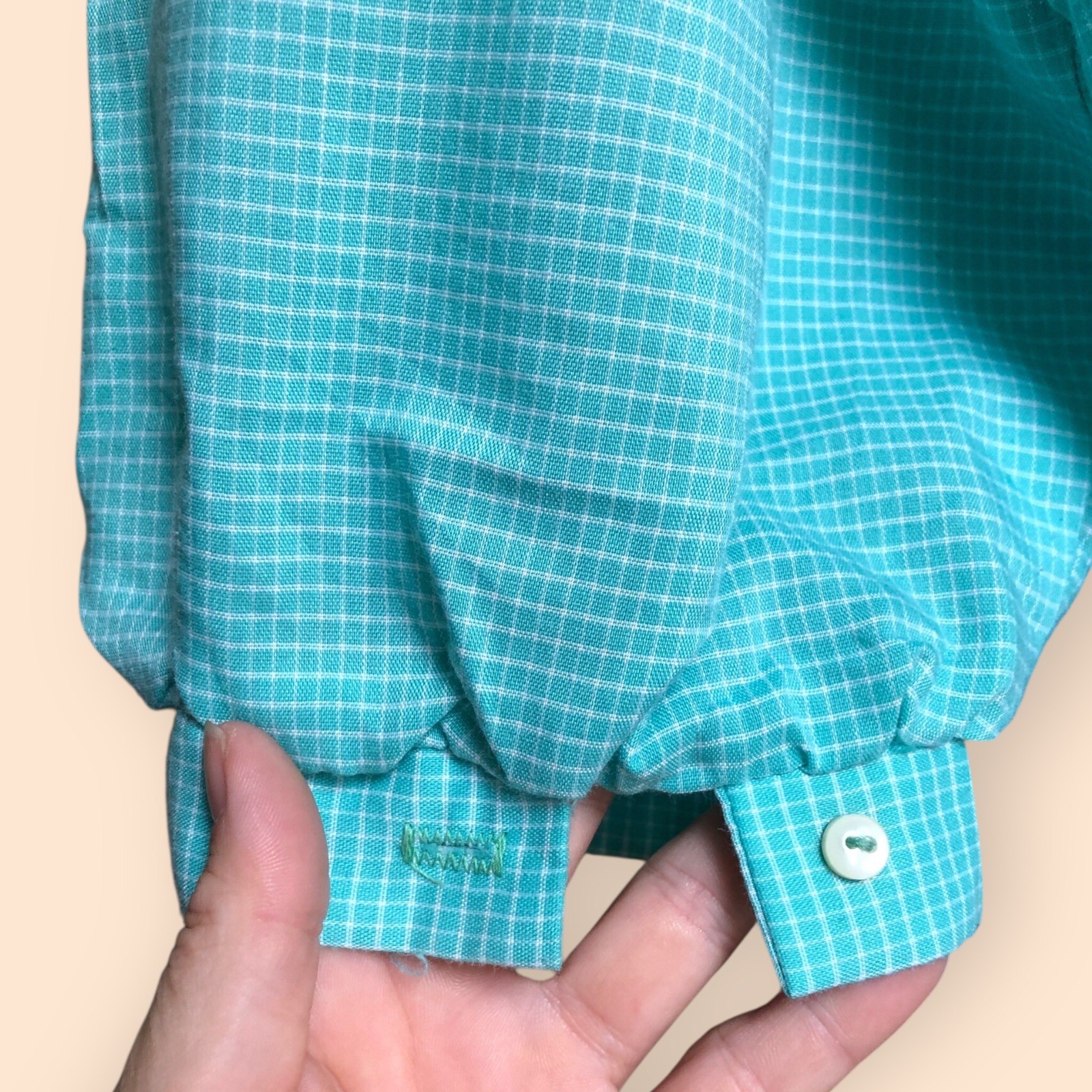 Vintage 60s/70s Byer California Retro Teal Ruffled Button Front Blouse Women’s L
