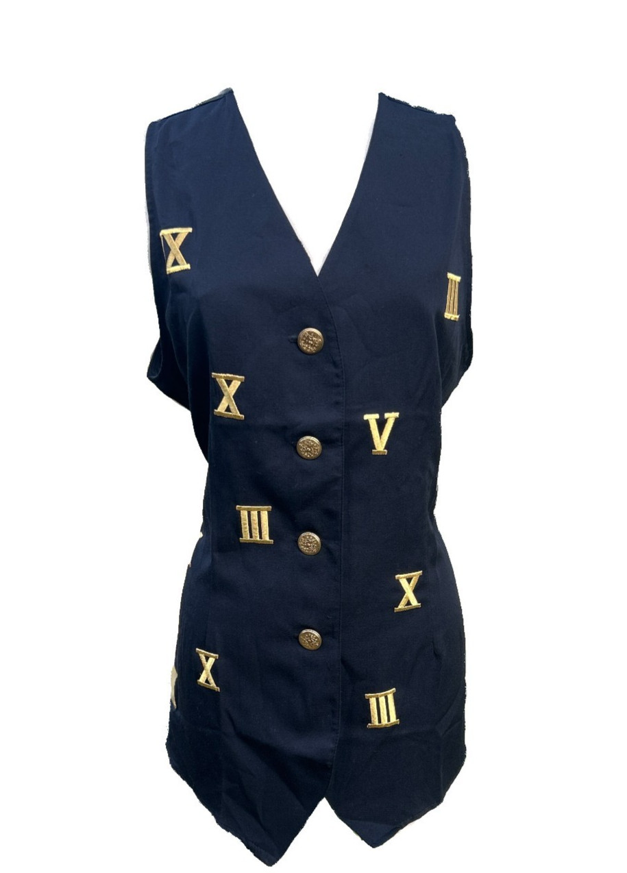 Barrie Stephens 80s/90s Vintage Black Vest with Roman Numeral Embroidery