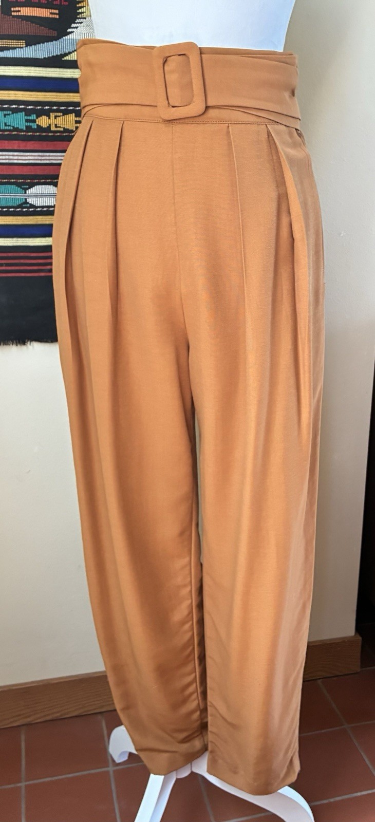 Vintage 90s Tarazzia Brown Pleated High Waisted Tapered Rayon Pants size S