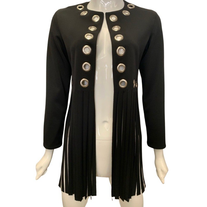 Eva Varro Grommet Fringe Jacket Open Front Blazer Size Large USA Made