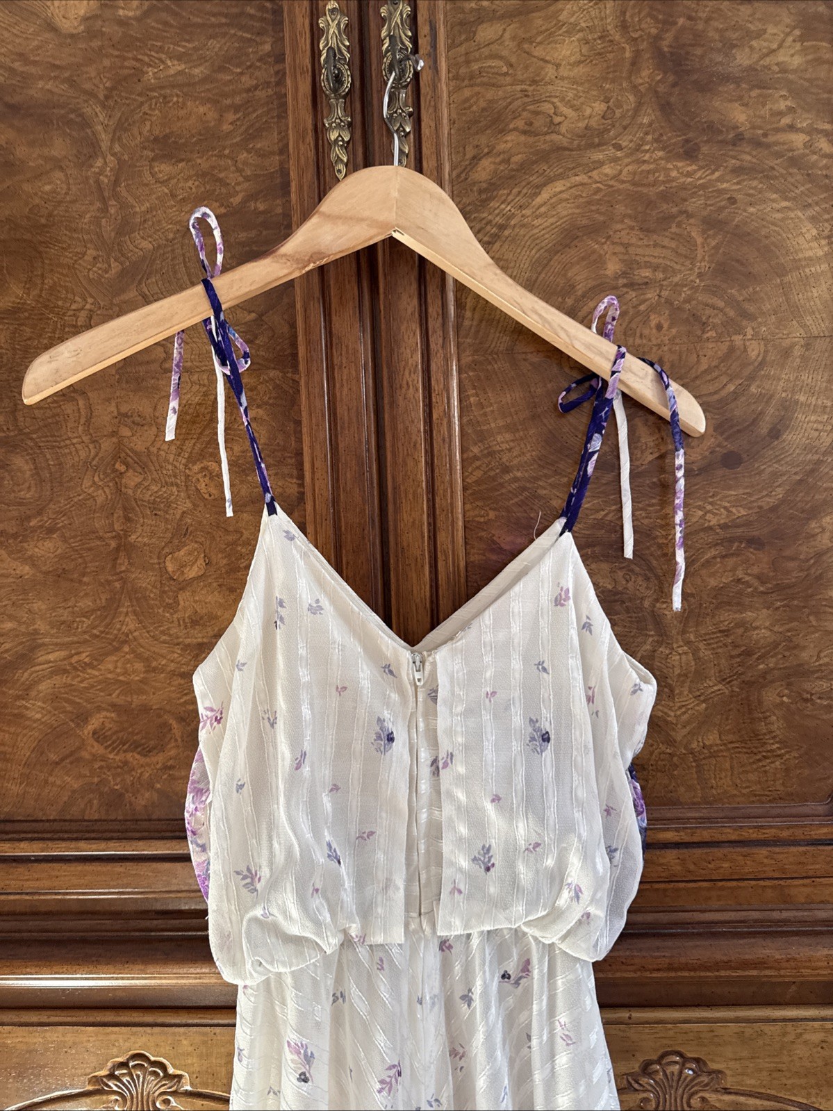 Vintage 80s Diamond’s Run White Purple Floral Dress Whimsical Fairy Cottagecore