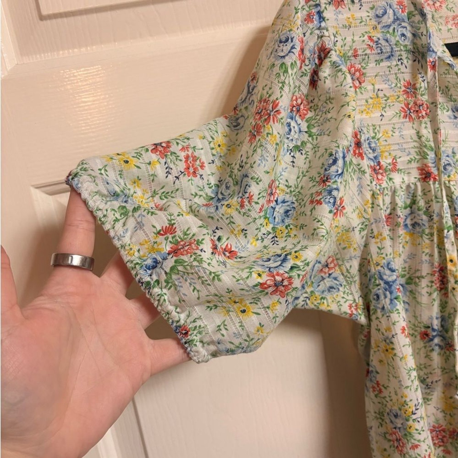 VTG 1970s Peasant Style Cotton/Polyester Floral Print Blouse boho Gypsy lagen