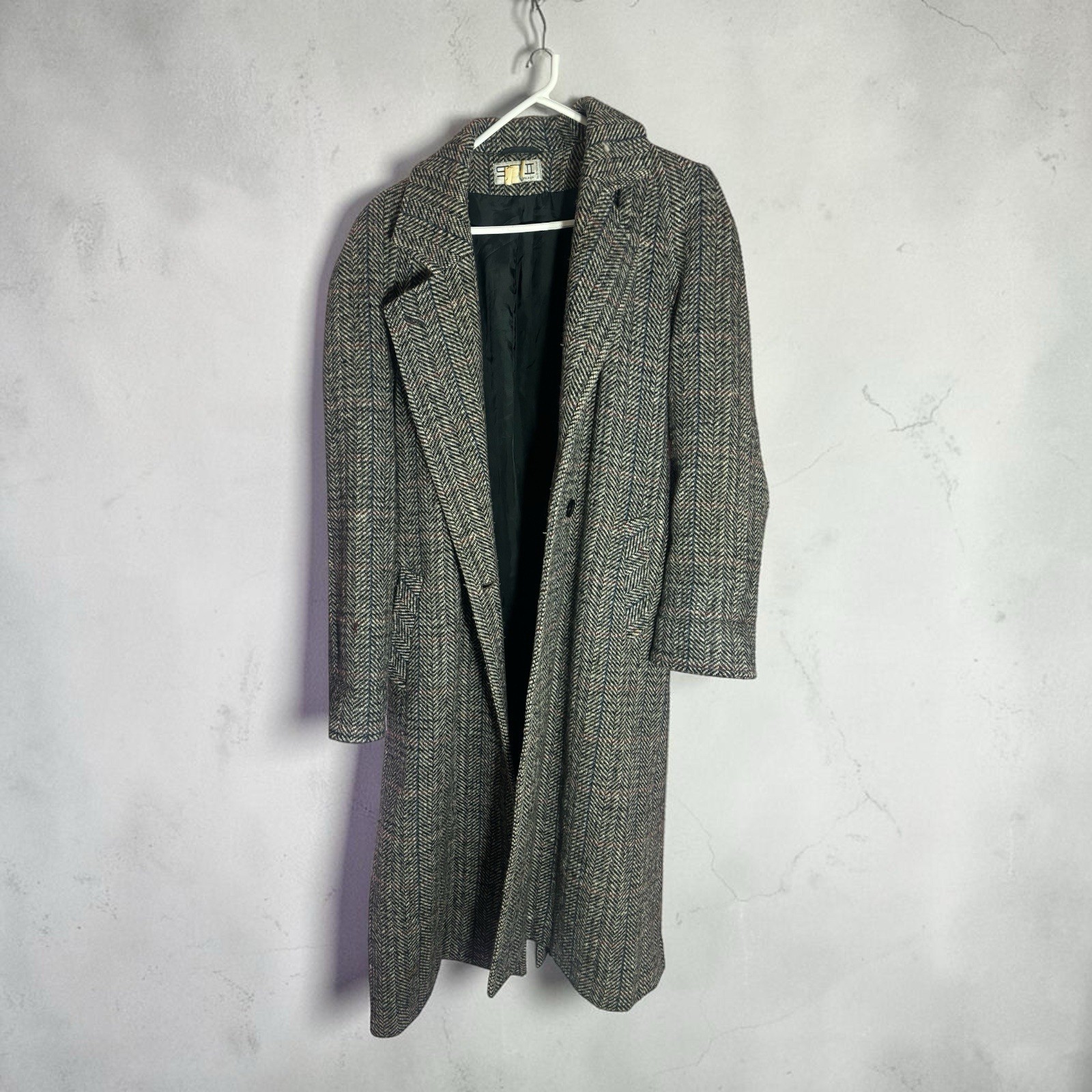 Vtg SB II Bitterman Wool Herringbone Coat Striped Tweed Long Jacket Yugoslavia