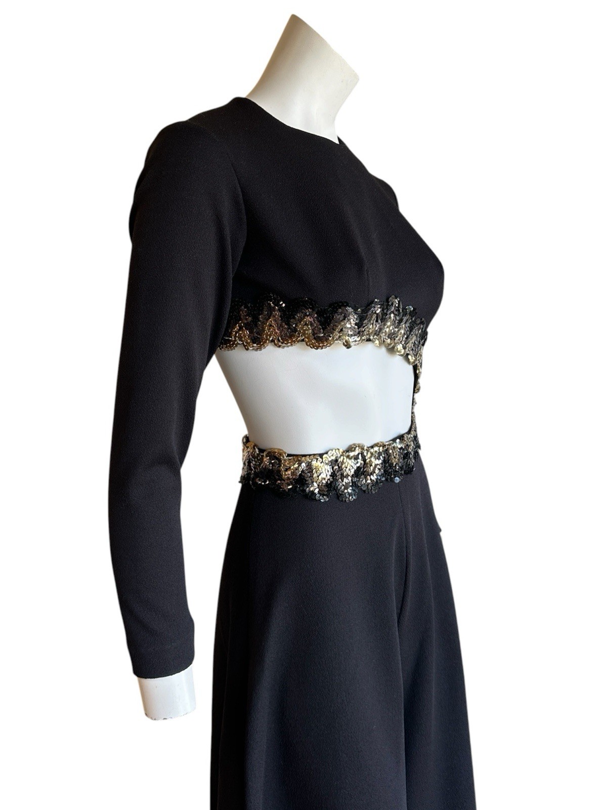 Vintage 60s 70s Bobbi Sue Black Disco Palazzo Jumpsuit Cut Out Bell Bottom AS IS