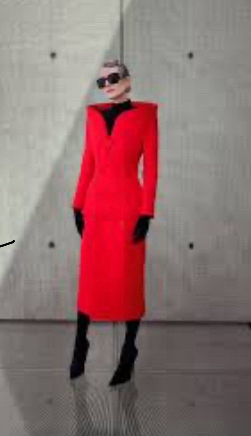 Runway Celebrity High Collar Red Long Coat Jacket L US8-10