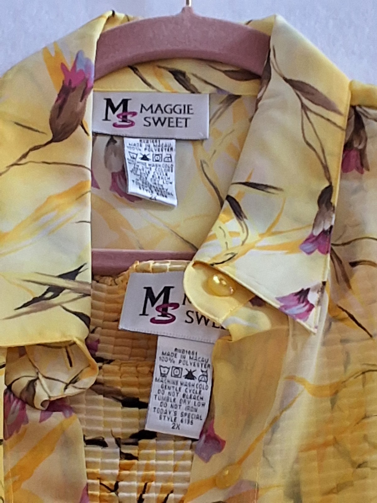 Vintage 1990s 2X Maggie Sweet 2 Piece Blouse With Floral Design. VGVC
