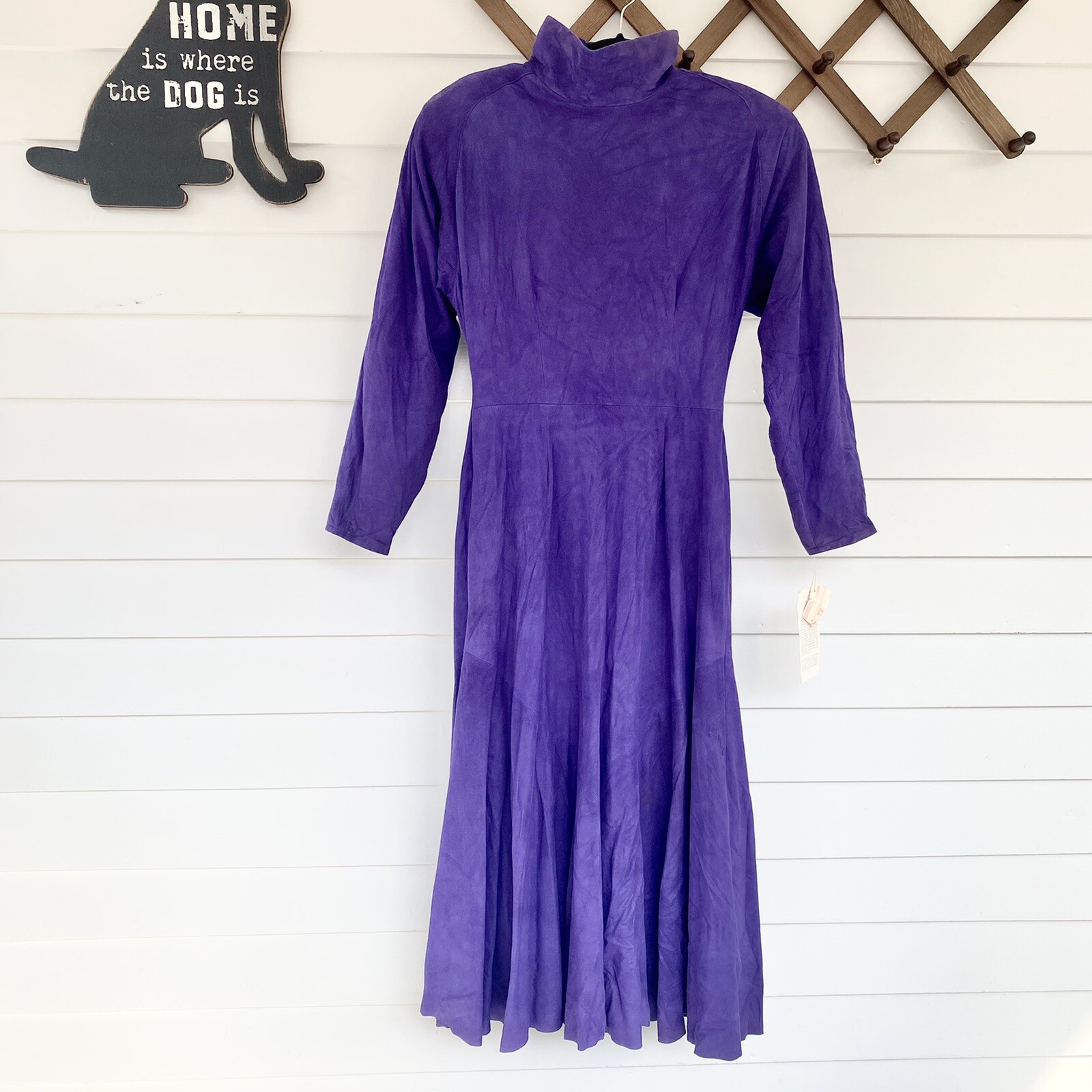 Vintage 80s 90s Purple Suede Maxi Dress NEW Size 12 by Vakko Long Sleeve
