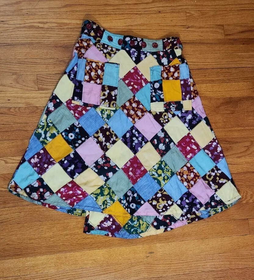 vtg 70s india COTTON PATCHWORK Skirt XS/S QUILT boho Hippie