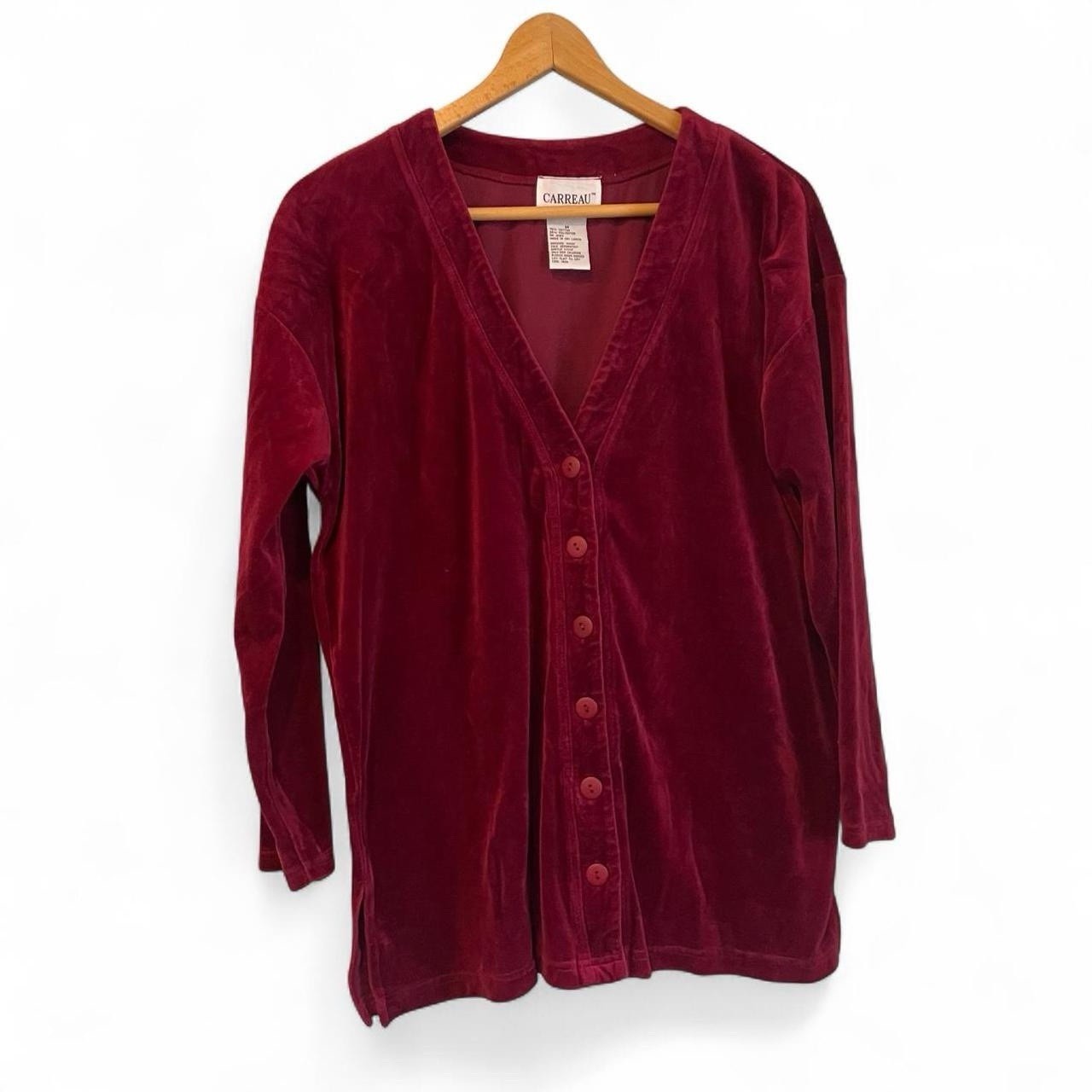 Carreau Sport Women’s M Vintage 90s Burgundy Red Velvet Velour Jacket Cardigan