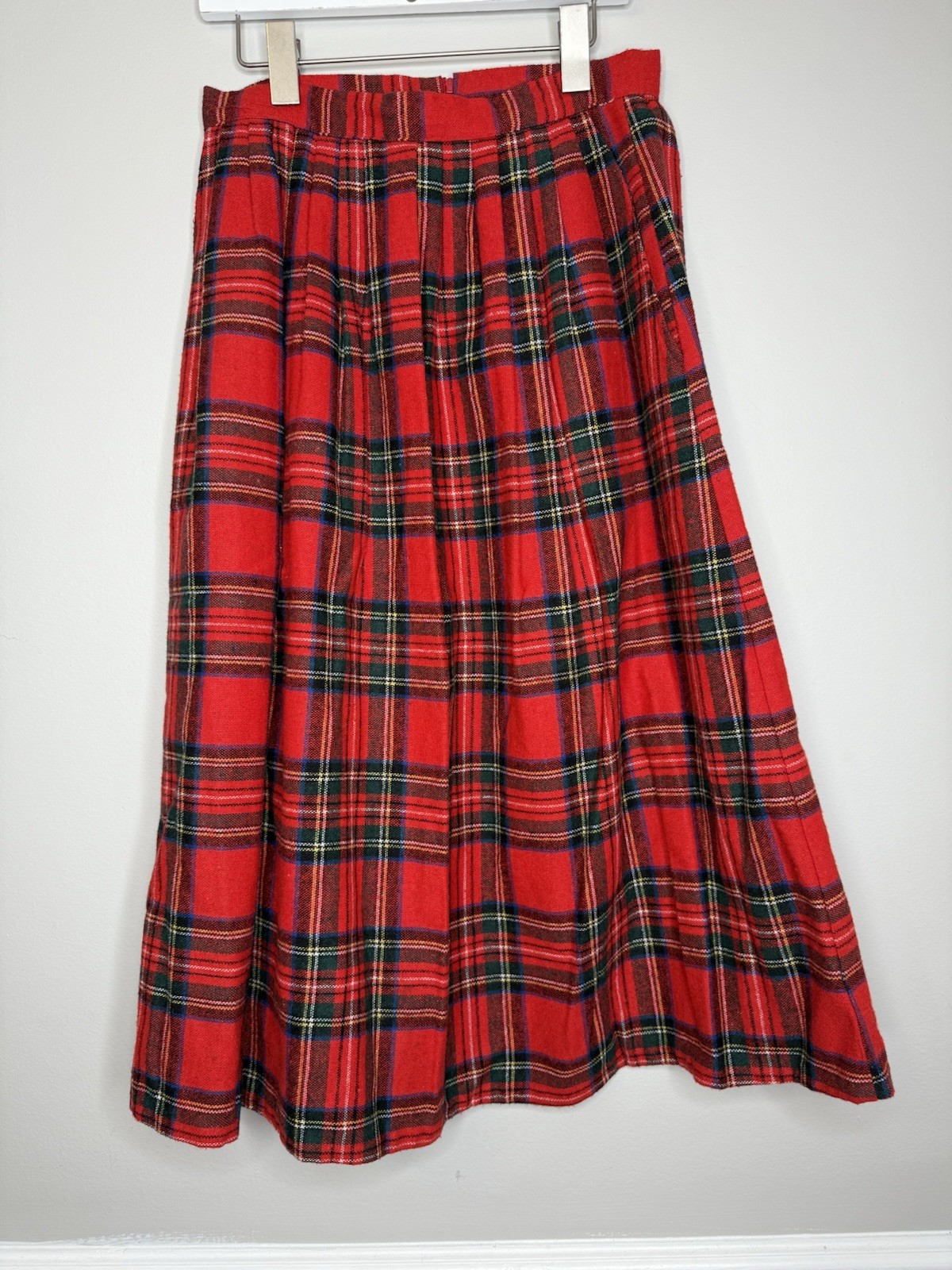 Vintage Pleated Plaid Wool Skirt Button Zipper Union Made in USA Juniors Sz 9 H