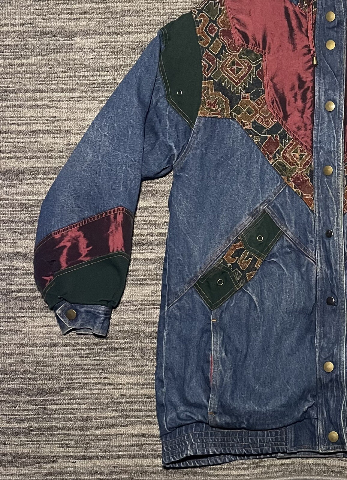 Vintage 90s Two Twenty Women’s Blue Denim Patchwork Winter Lined Jacket Small