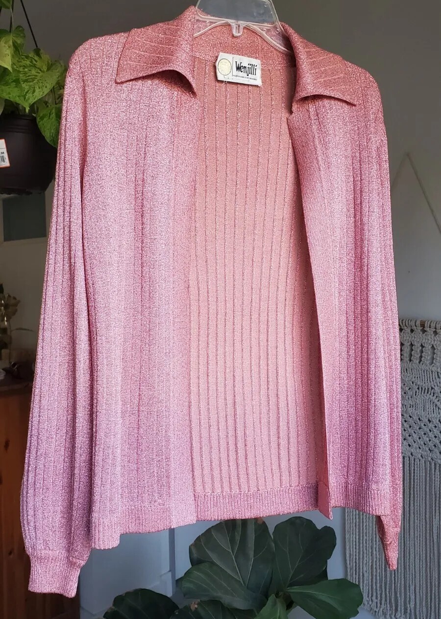 Vintage 70s WENJILLI Sweater BALLOON SLEEVES LUREX METALLIC Designer MOD DISCO