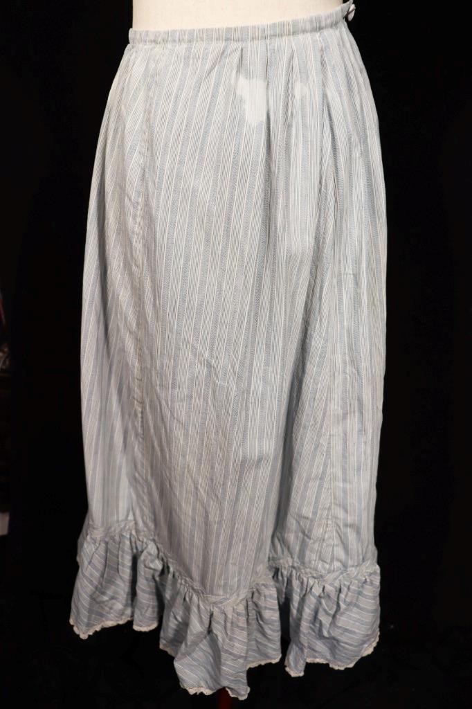 Antique Edwardian French Blue & White Cotton Petticoat Size 24 Inch Waist