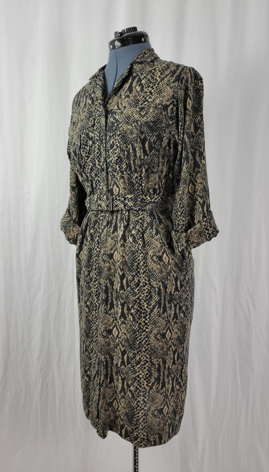 Vintage Taurus II Brown & Black Snakeskin Print Dress & Matching Belt Size 10