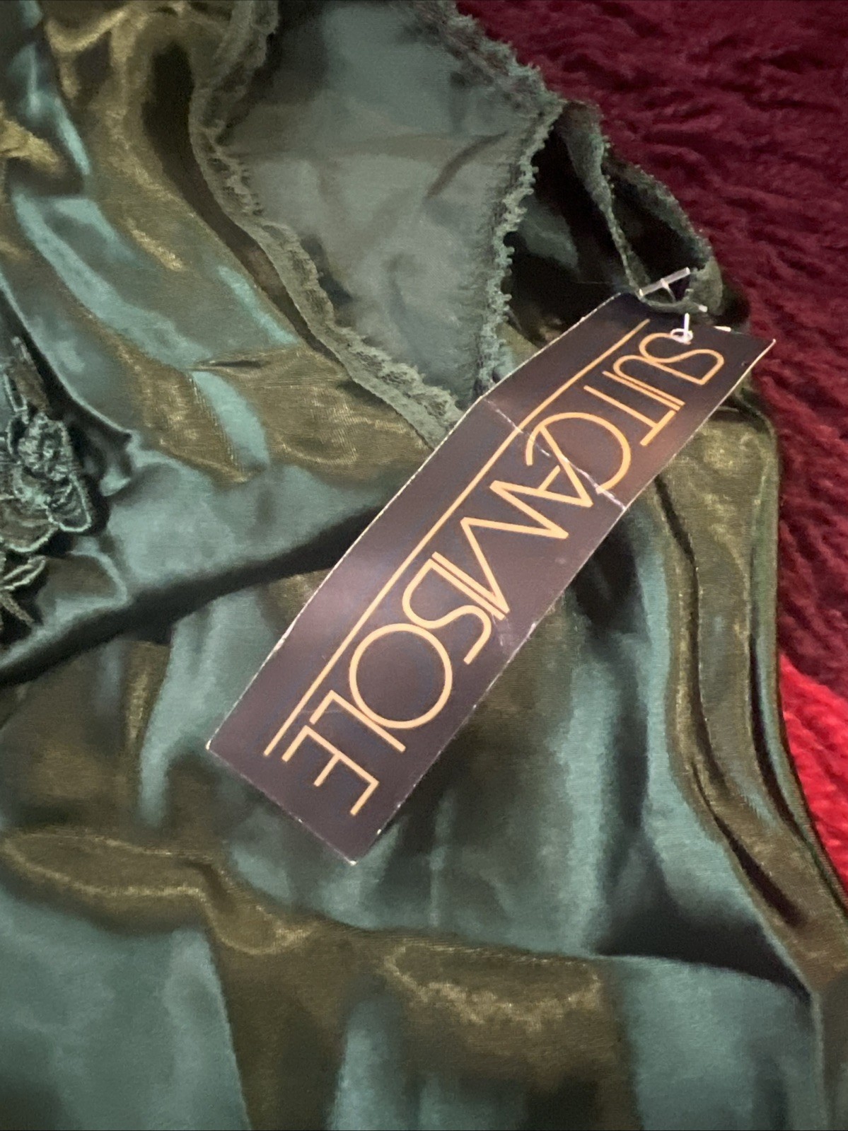 Vtg Escapades Suit Camisole Tank Glossy Slippery Smooth Satin Green XL USA