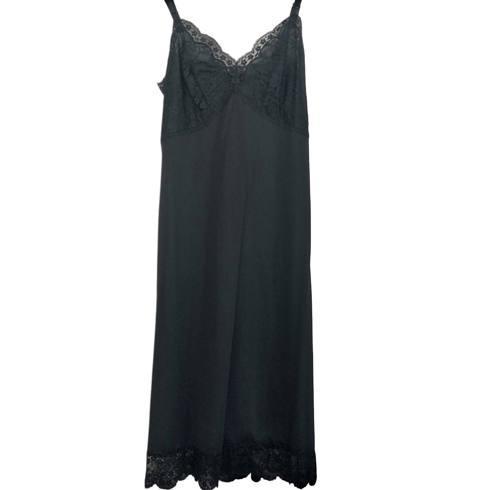 Vintage Gossard Artemis Full Slip Adj Straps Nylon Lace Black Negligee Size 32