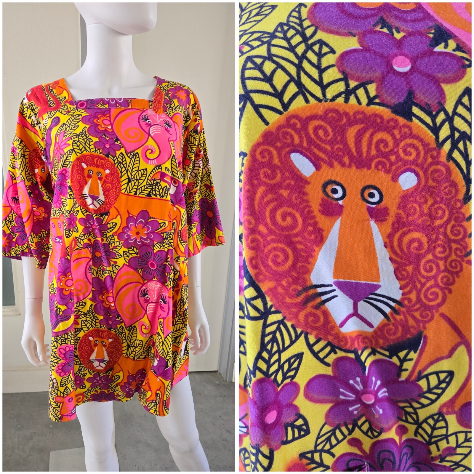 Vintage 60s Psychedelic DESIGN HOUSE Japan Artist Smock Apron Kappogi MOD L XL