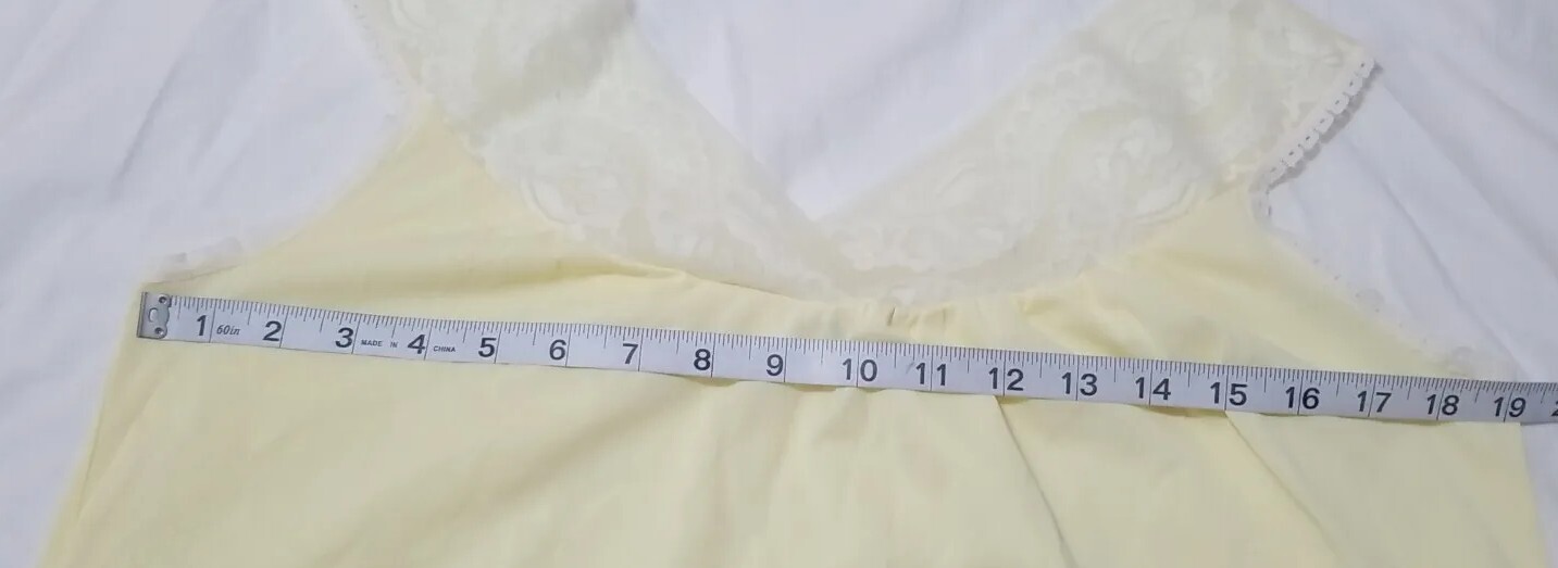 Vintage Stoneswear Maxi Nightgown Sz S Soft Lemon Yellow Nylon V Neck Lace