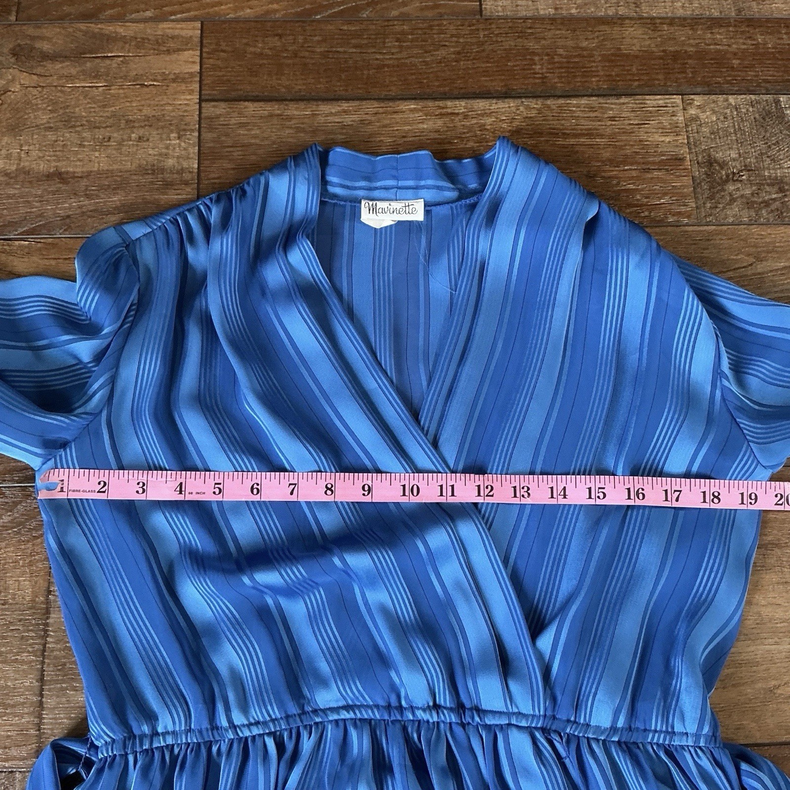 70s VTG Marinette Royal Blue Stripe Wrap Dress Belt 100% Polyester Size 12 #18D7