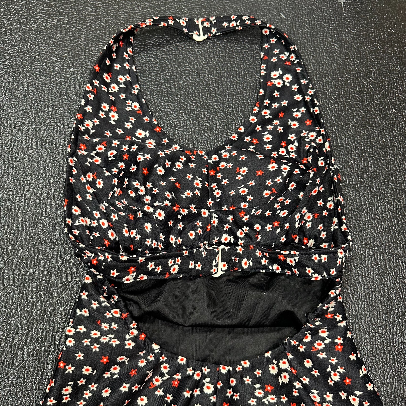VTG 60s 50s Pinup One Piece Swimsuit Womens Floral Bombshell Halter Bullet S/M