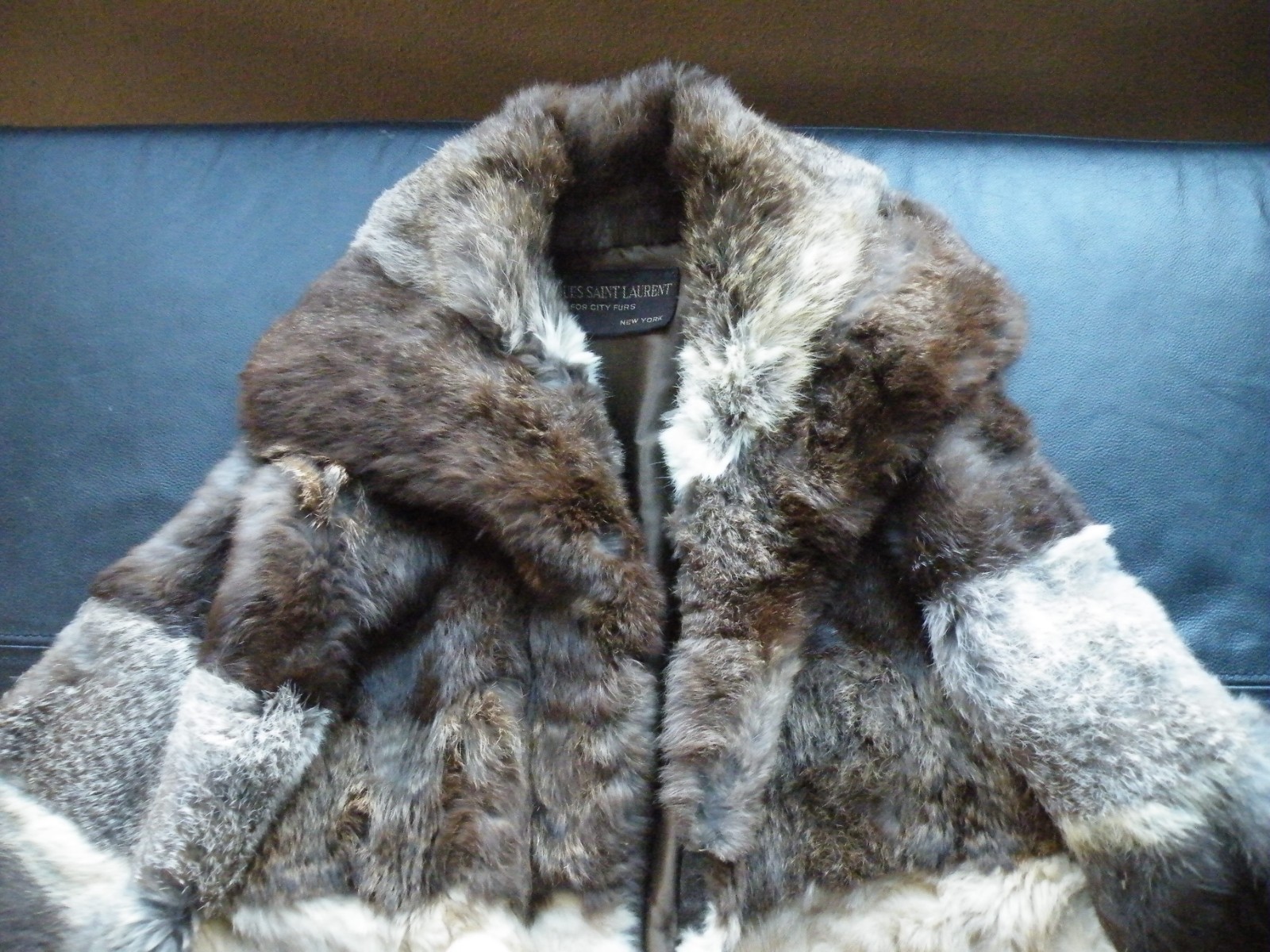 READ „AS IS” Rabbit FUR Women’s Coat PATCHWORK with LABEL Jacques Saint Laurent