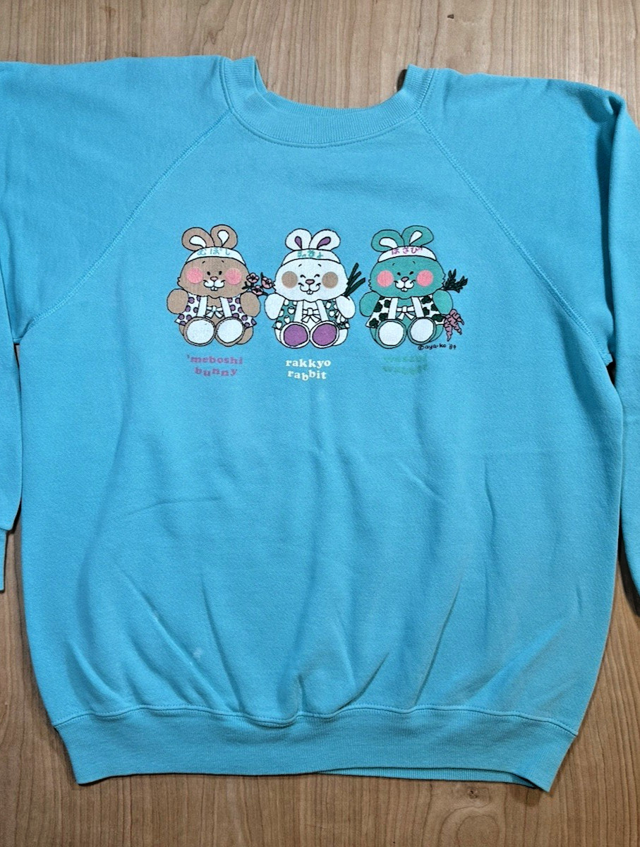 vintage 1987 japanese bunny rabbit CUTE SWEATSHIRT hanes L KAWAII aya-ko MOCHI