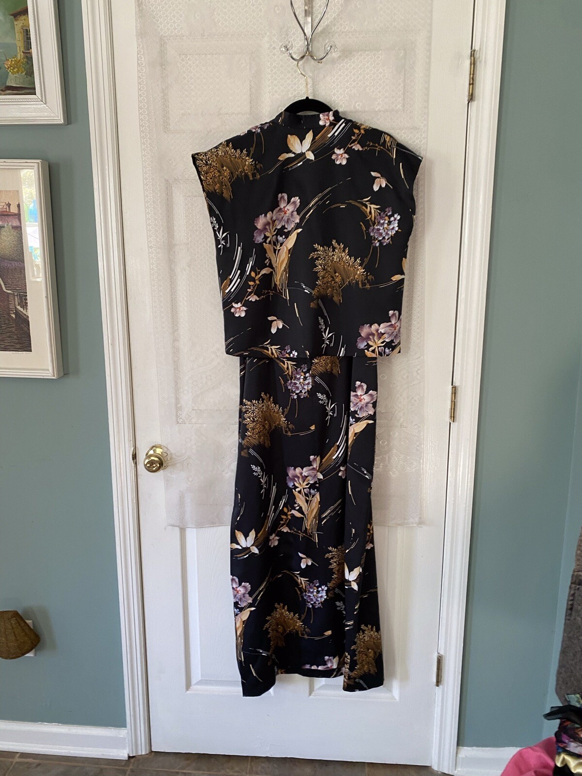 Vintage Black Floral Mark Christopher Altogether Hawaii Maxi Sundress Set 14