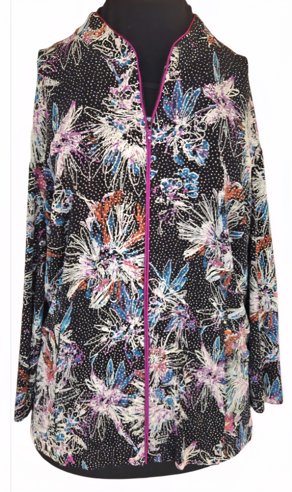1990s ALEX EVENINGS Jeweled Zipper Sparkly Satin Floral Jacket Size 3X