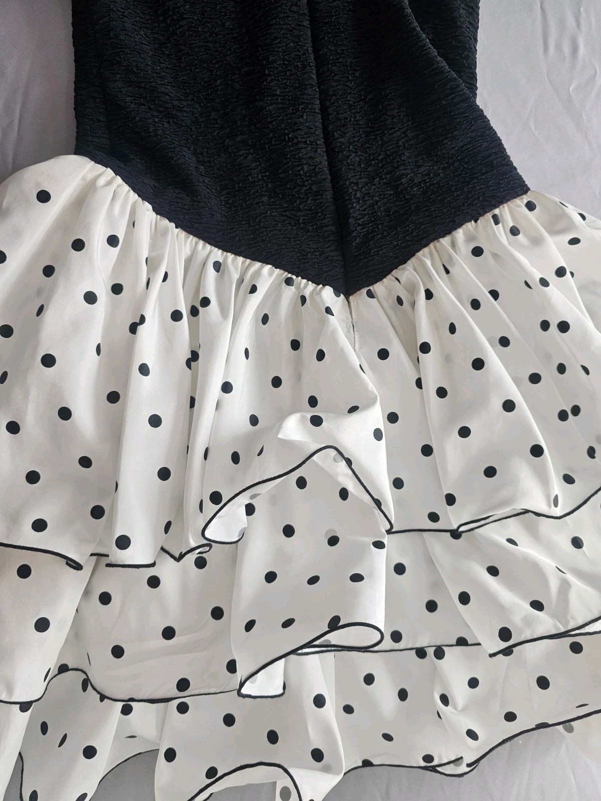 1980’s Huey Waltzer for Darcy 80s Prom Polka Dot Dress Size 5/6 Black White USA