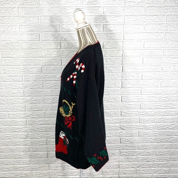 Vintage Style Studio Christmas Cardigan Sweater Size Large Ornaments Candy Cane