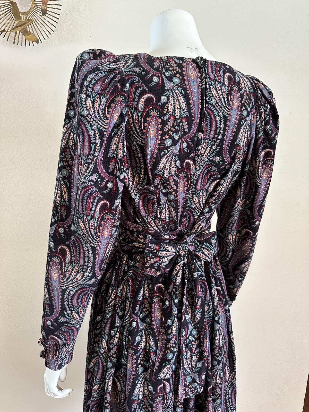 1980s Laura Ashley Paisley Floral Corduroy Dress Puff Sleeve Party Prairie VTG