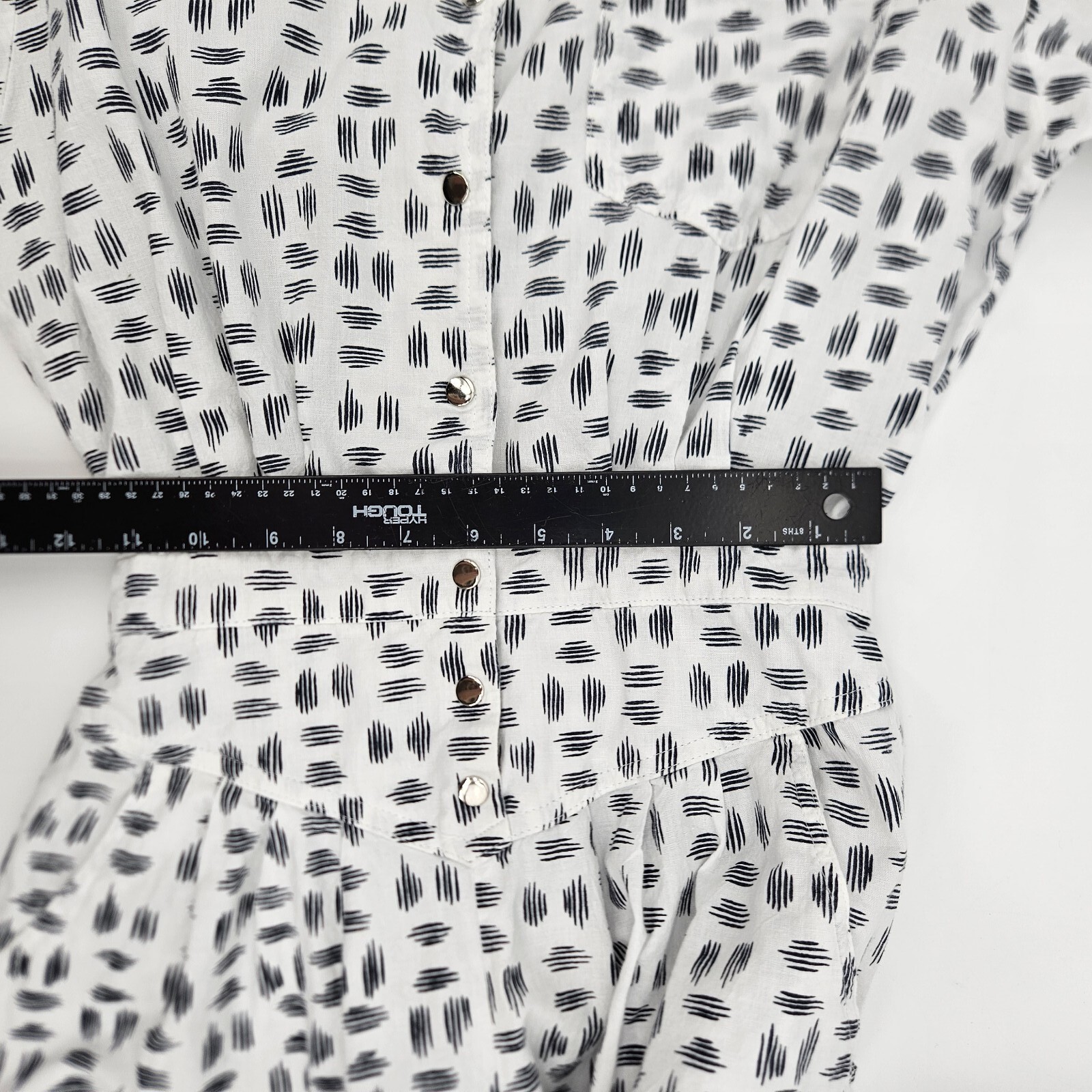 Vintage 80s FADS Cotton Jumpsuit Women’s size 9/10 White Print Shoulder Pads USA