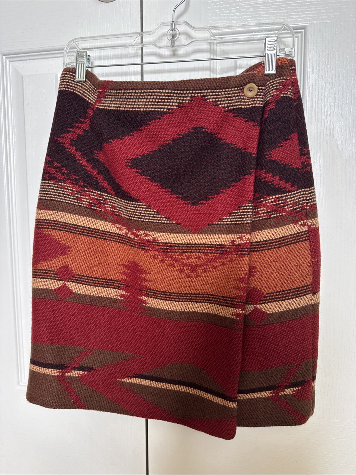 Breeches Vintage Wool Southwestern Stripe Wrap Skirt Red Multicolor Aztec Sz 6