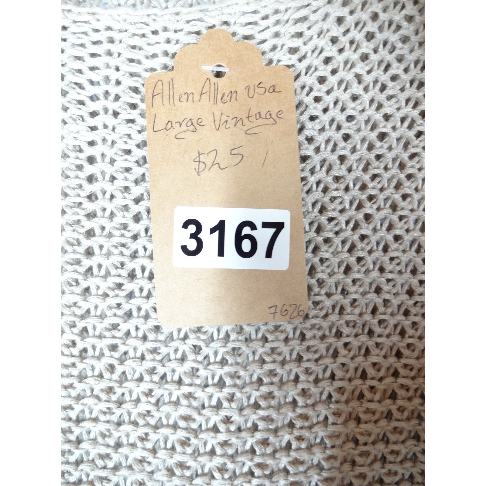 VTG Allen USA Sweater Large Oatmeal Open Knit Boho Linen Tunic Layering Lagen