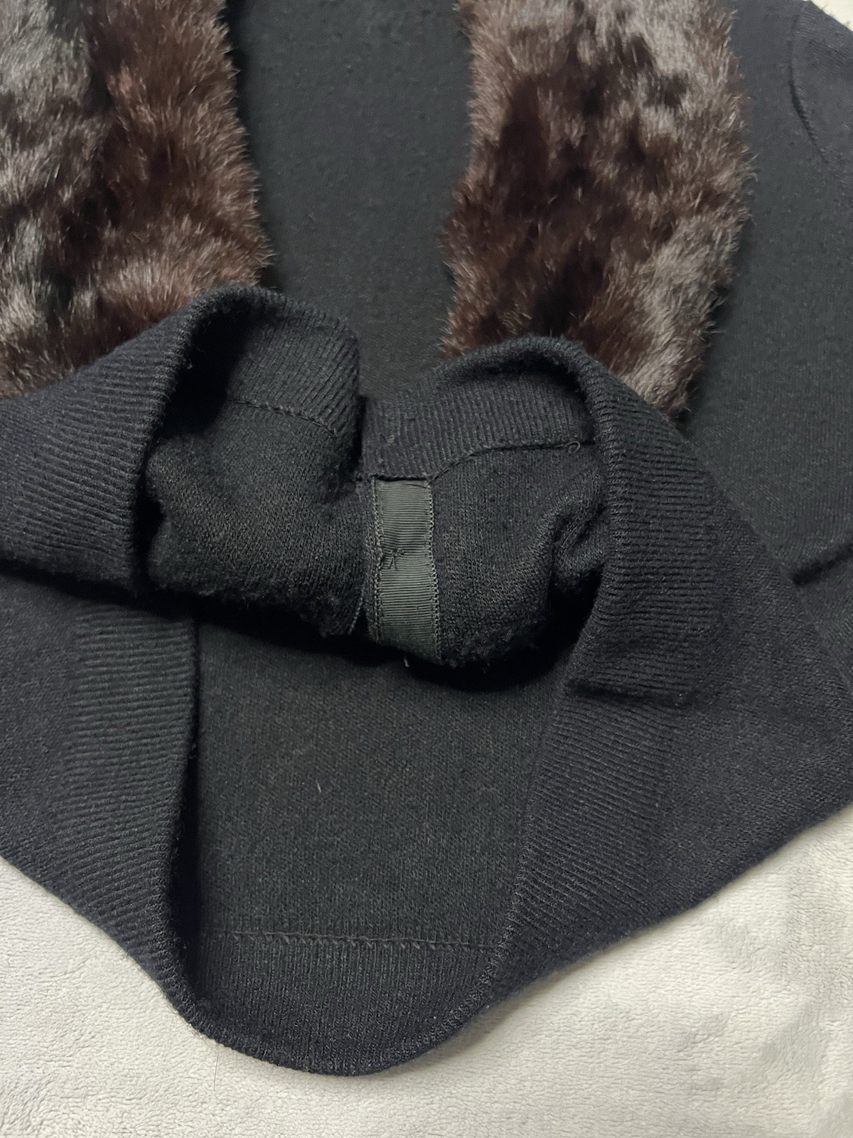 Vtg 50’s Du Pont Orlon Black Cardigan REAL MINK FUR Shawl Collar Sweater S/M