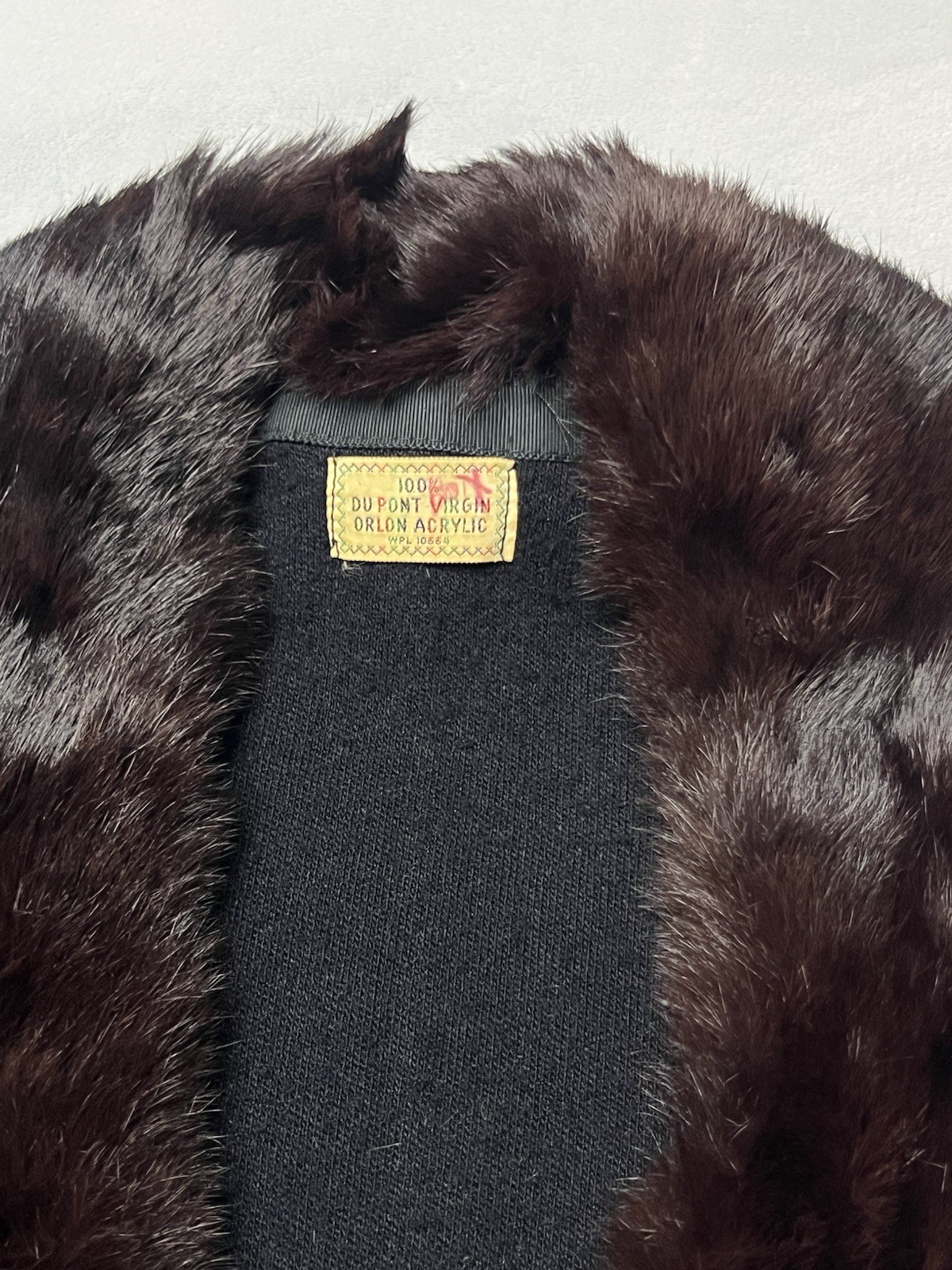 Vtg 50’s Du Pont Orlon Black Cardigan REAL MINK FUR Shawl Collar Sweater S/M