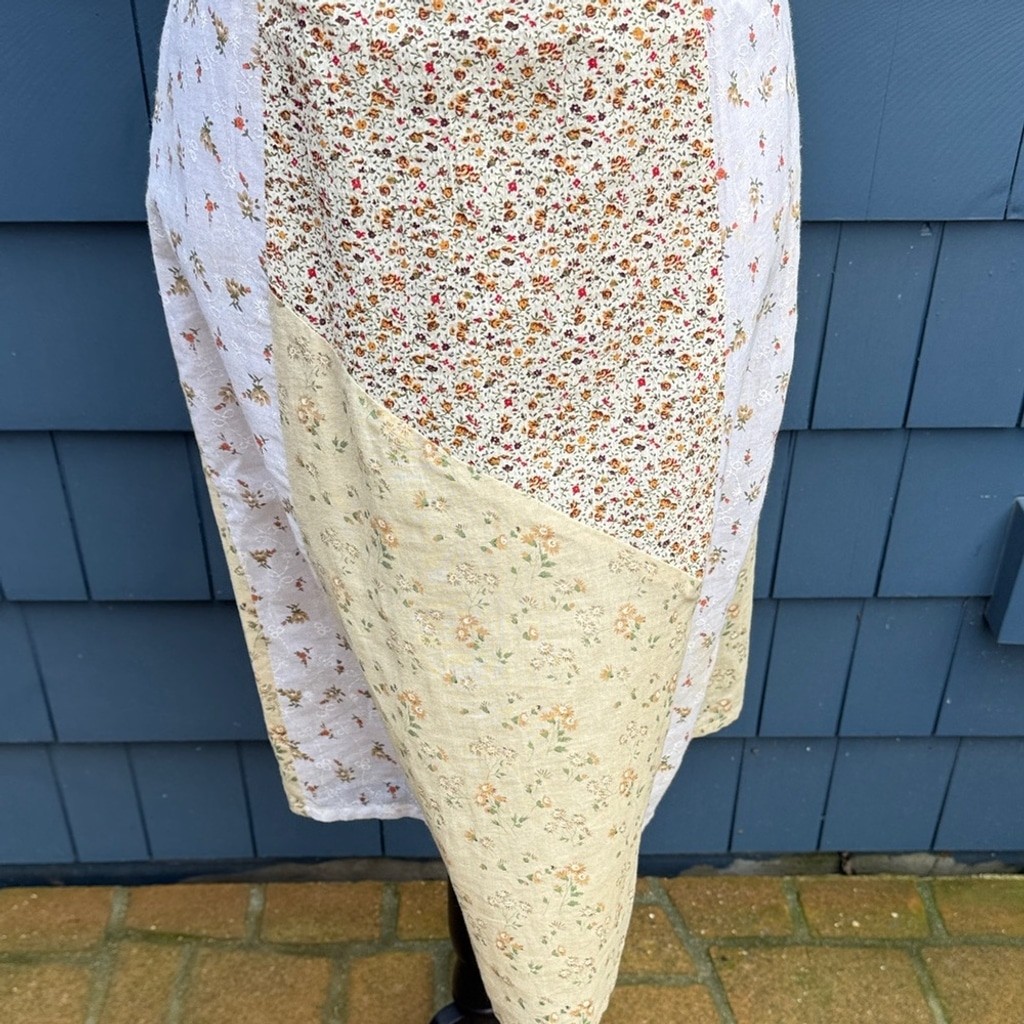 Vintage Olive Branch patchwork lined Floral Patchwork Dress – Cream and White sm