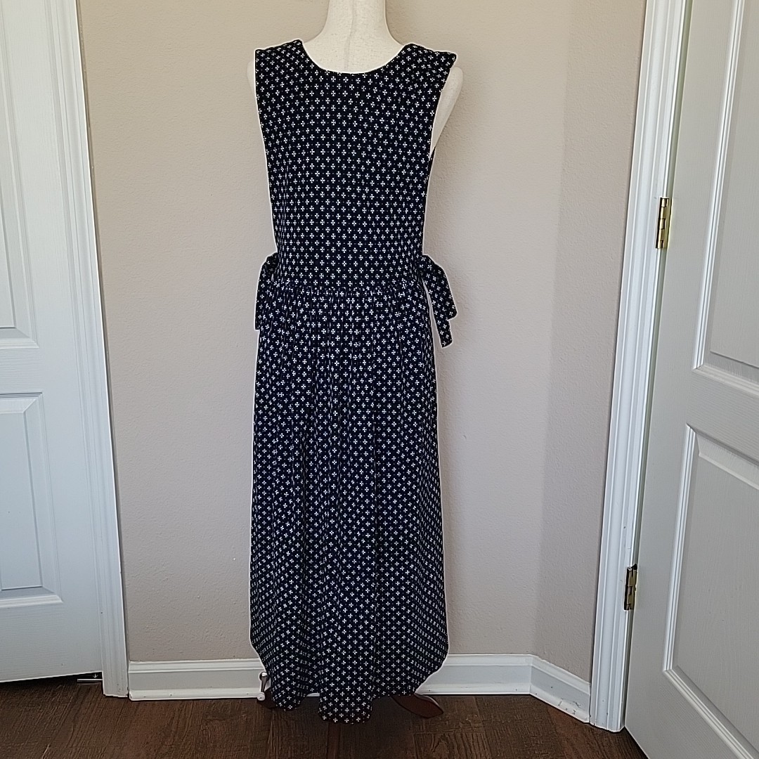 Vintage 90s Maxi Dress Size L Fairy Grunge Art Teacher Drop Waist Floral Black