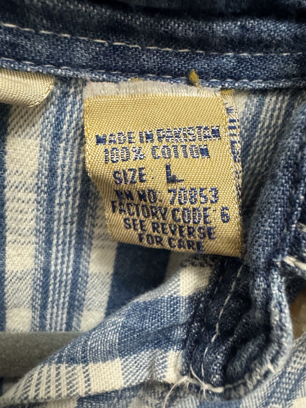 Vintage Northwest Blue Plaid Button Up Embroidered Denim Collar Farm House Sz L