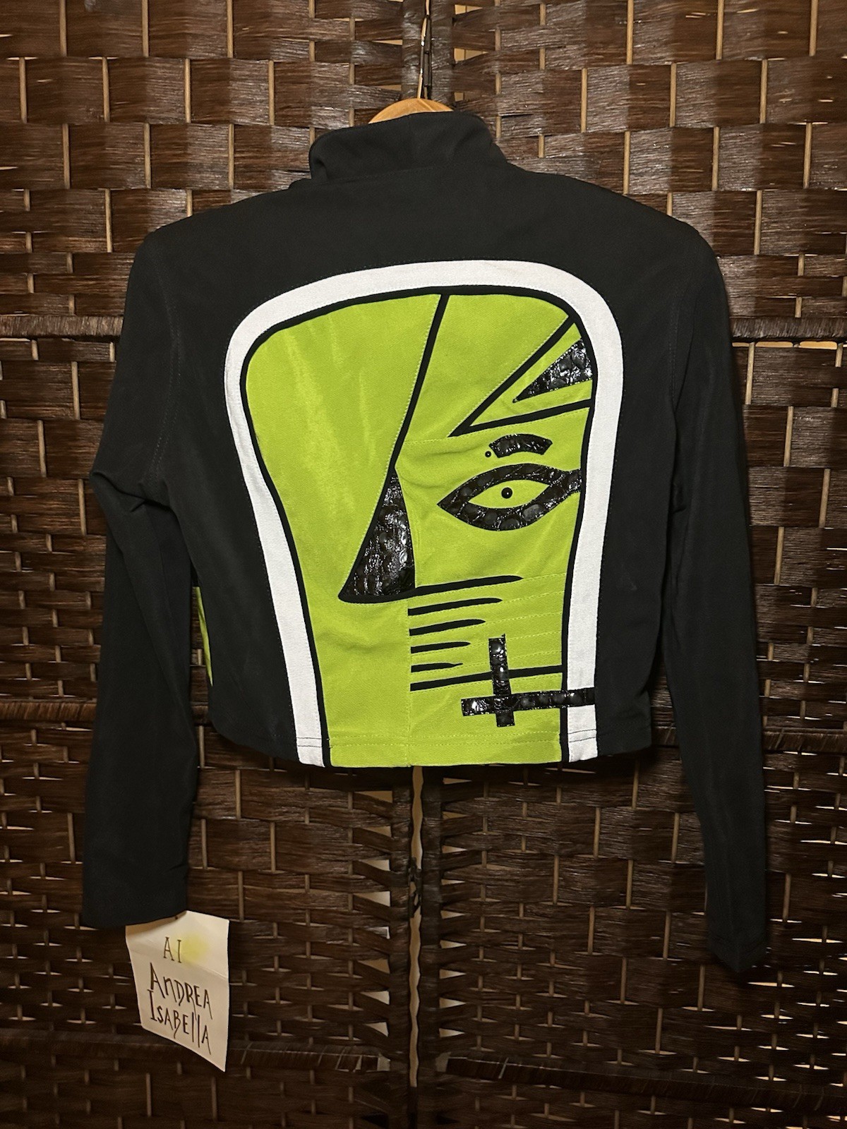 NWT Vintage 80s Andrea Isabella Cropped Jacket Neon Graphic Face Art Deco Sz S