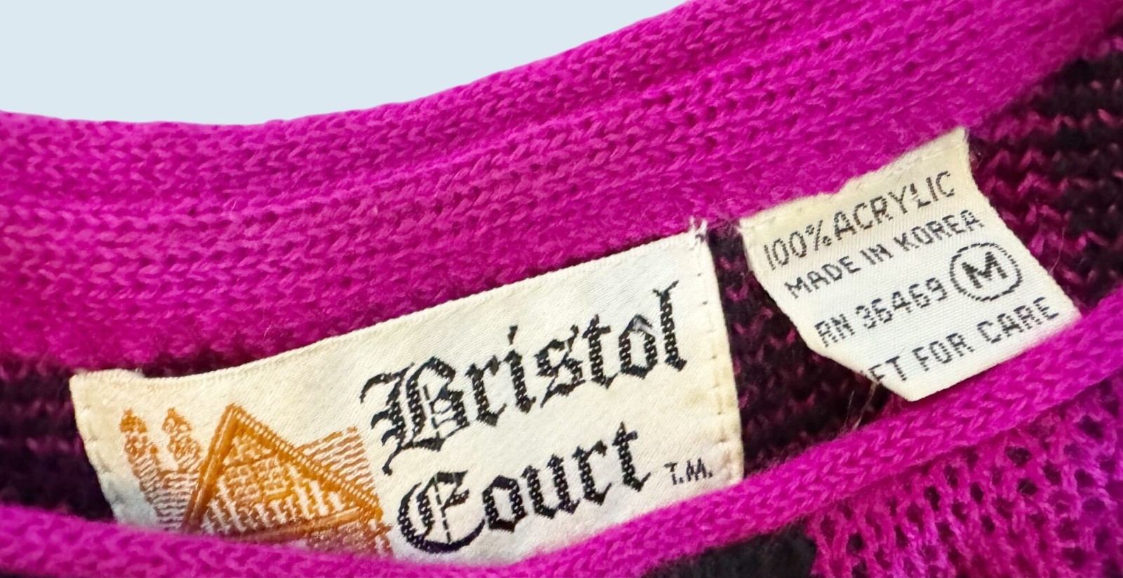 Vintage BRISTOL COURT Hot Pink & Black Geometric Sweater 1980s Sz S